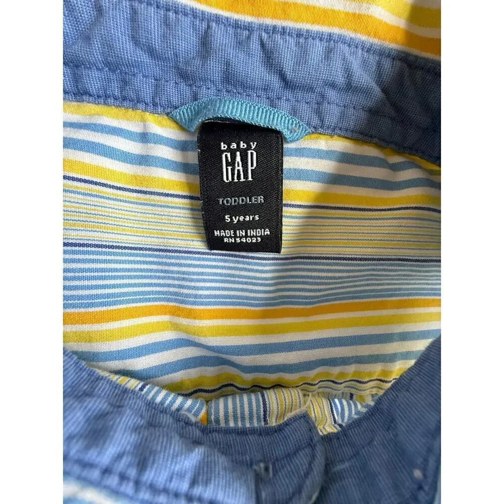 BABY GAP Boys' Vintage Striped LS Button Down Shirt ~ Sz 5 Yrs Blue/Yellow/Wht